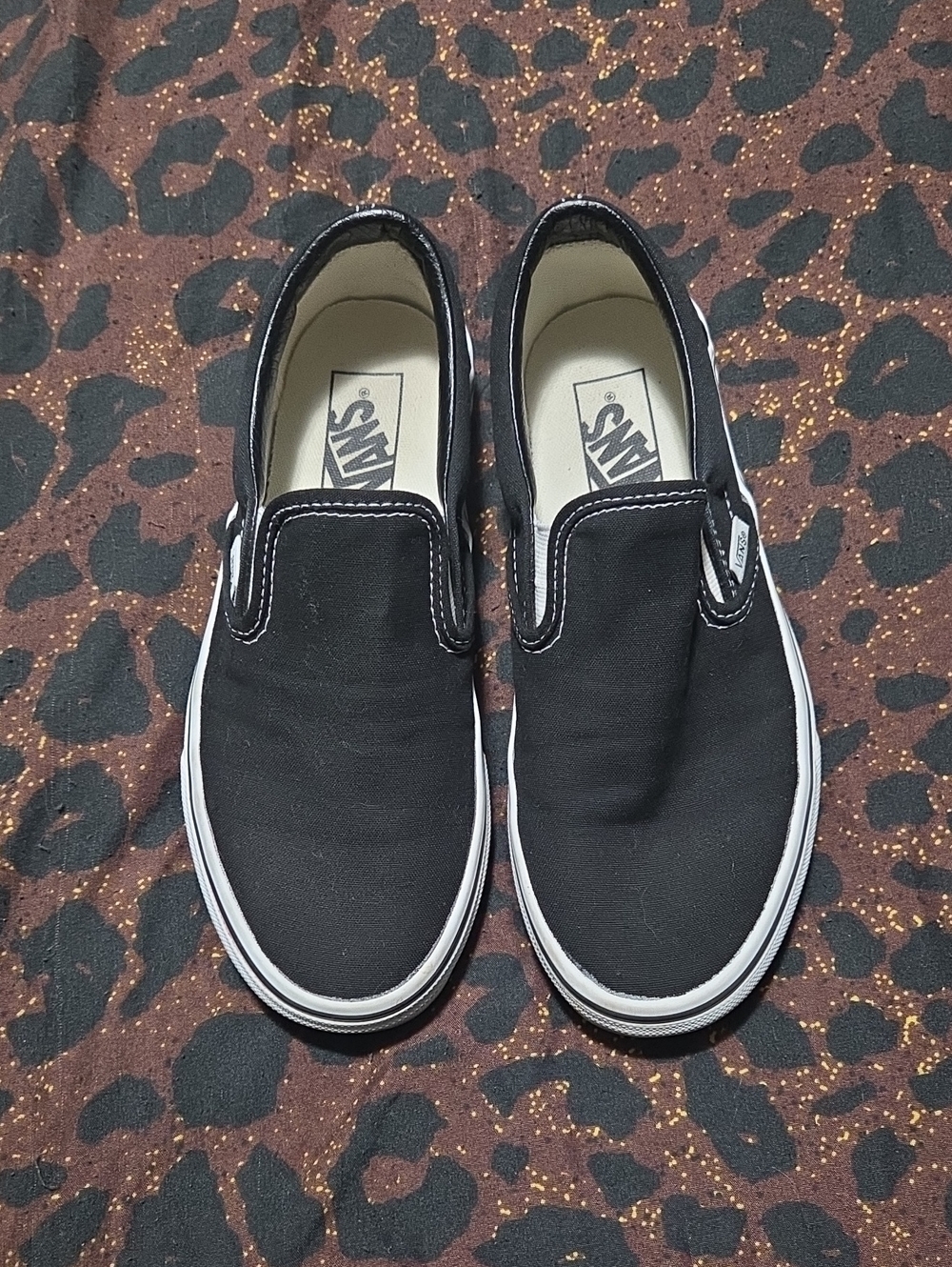Vans Black Canvas Slip-On Loafers with White Sole